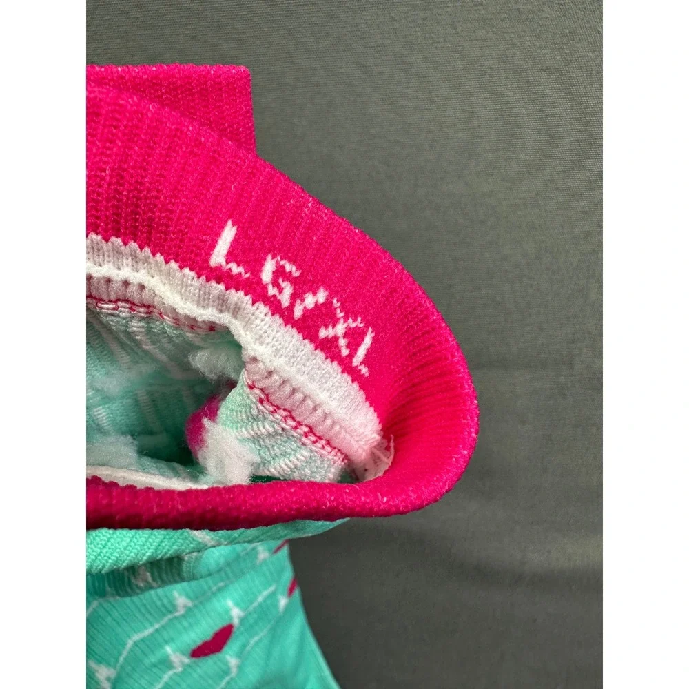 2 pairs Teal Pink EKG Heartbeat Compression Socks Knee High LG/XL Made in USA‎